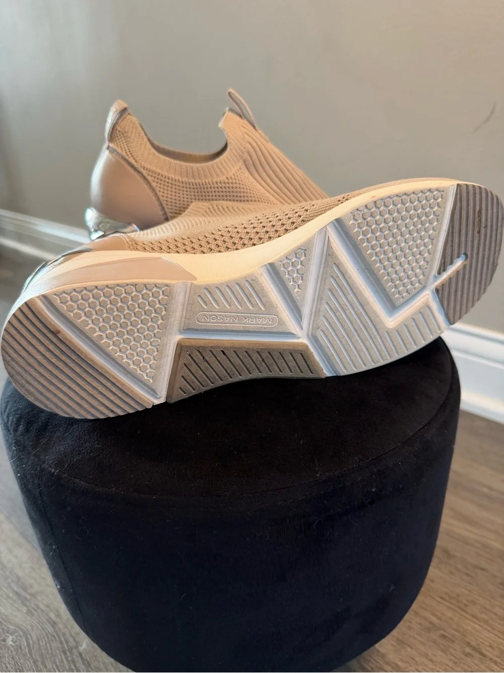 Mark Nason Beige Knit Slip-On Platform Sneaker